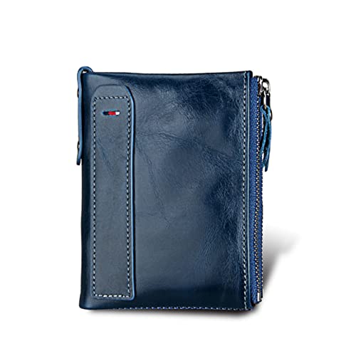JEWEDECO 1stück RFID-geschützter Leder Geldbeutel Für Herren Multifunktionale Kurzgeldbörse Mit Reißverschluss Blau Für Karten Bargeld Und Ausweise von JEWEDECO