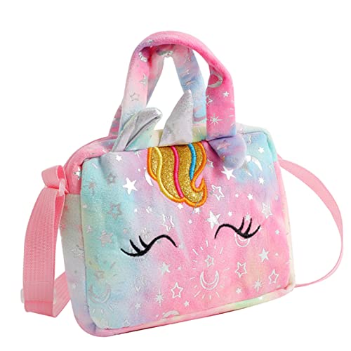 JEWEDECO Süße Plüsch Einhorn Umhängetasche Für Mädchen Cartoon Schultertasche Aus Weichem Material Verstellbarer Schultergurt Kinderhandtasche Für Kleine Mädchen Für Schule Und von JEWEDECO