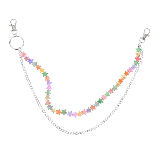 JEWEDECO Metall-hüftkettengürtel Mit Stern-design Mehrlagige Punk-hosenkette Aus Metall Verstellbare Taschenkette Für Männer Jeans-hüftkettengürtel Mit Muschel-detail von JEWEDECO