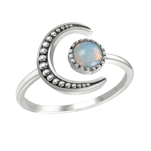 JEWEDECO Verstellbarer Mondsteinring mit Mondmotiv Modischer Chic Schmuck für Damen Hautfreundlich und Komfortabel Elegantes Design für Partys und Alltagsmode von JEWEDECO