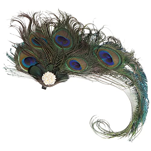 JEWEDECO Vintage Pfauenfeder Fascinator Haarclip Jahre Flapper Haarschmuck Damen Tea Party Kopfschmuck für Hochzeit Cocktail Party von JEWEDECO