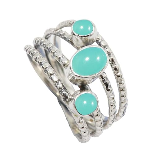 Aqua-Chalcedon Edelstein 925 Sterling Silber Band Ring Herren und Damen Alle Größen Schmuck JSR-1082CE25_(71 (22.6)) von JEWELFORCE