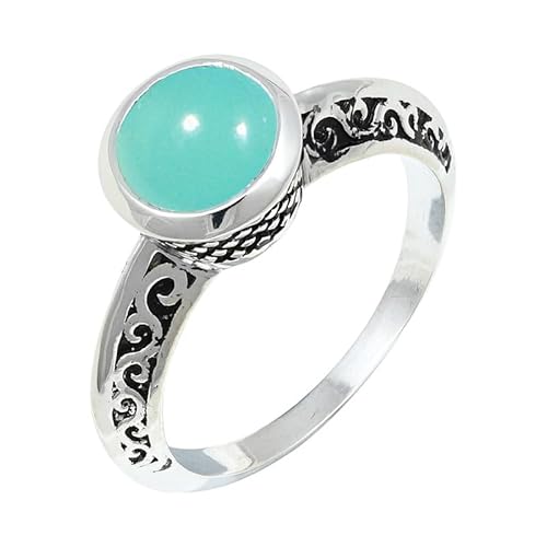 Aqua-Chalcedon Edelstein 925 Sterling Silber Band Ring Herren und Damen Alle Größen Schmuck JSR-1148CE1_(47 (15.0)) von JEWELFORCE