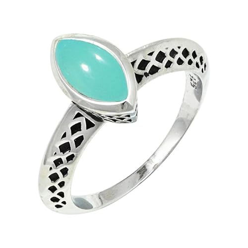 Aqua-Chalcedon Edelstein Bandring 925 Sterling Silber Bandring Herren und Damen Bandring Alle Größen Schmuck JSR-1147CE3_(49 (15.6)) von JEWELFORCE