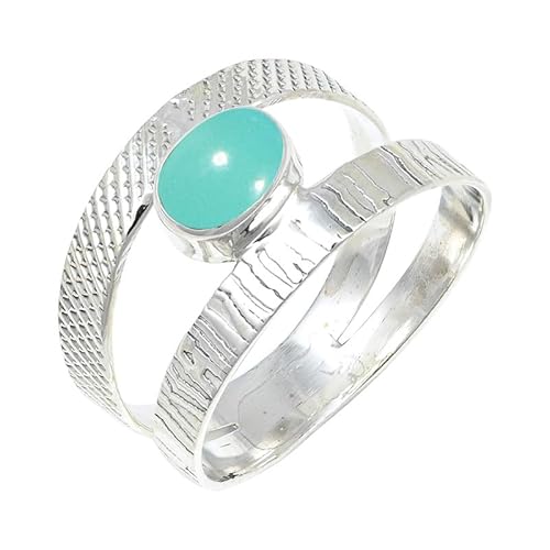 Aqua Chalcedony Edelstein 925 Sterling Silber Stilvoller Handgefertigter Band Ring Geschenkartikel Herren und Damen Alle Größen Schmuck JSR-131CE16_(62 (19.7)) von JEWELFORCE