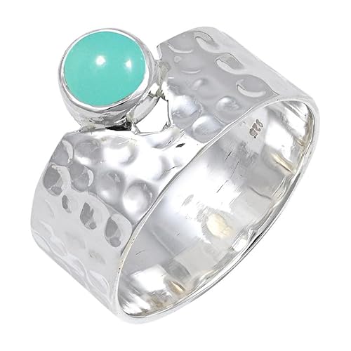 Aqua Chalcedony Edelstein 925 Sterling Silber Stilvoller Handgefertigter Band Ring Geschenkartikel Herren und Damen Alle Größen Schmuck JSR-134CE6_(52 (16.6)) von JEWELFORCE