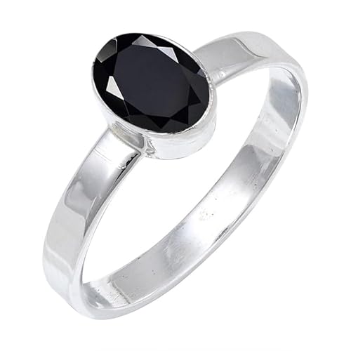 Black Onyx Edelstein für Herren und Damen in allen Größen Sterling Silber Stilvoller Handgefertigter Band Ring Geschenkartikel Schmuck JSR-129AE27_(73 (23.2)) von JEWELFORCE