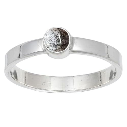 Black Rutilated Quartz Edelstein 925 Sterling Silber Stilvoller Handgefertigter Band Ring Geschenkartikel Herren und Damen Alle Größen Schmuck JSR-106BL2_(48 (15.3)) von JEWELFORCE
