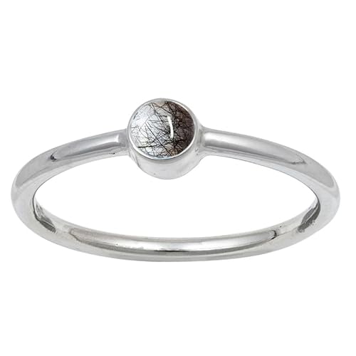 Black Rutilated Quartz Edelstein 925 Sterling Silber Stilvoller Handgefertigter Band Ring Geschenkartikel Herren und Damen Alle Größen Schmuck JSR-107BL16_(62 (19.7)) von JEWELFORCE
