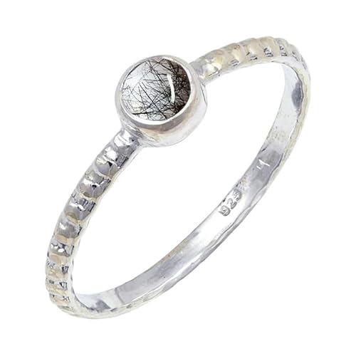Black Rutilated Quartz Edelstein 925 Sterling Silber Stilvoller Handgefertigter Band Ring Geschenkartikel Herren und Damen Alle Größen Schmuck JSR-128BL16_(62 (19.7)) von JEWELFORCE
