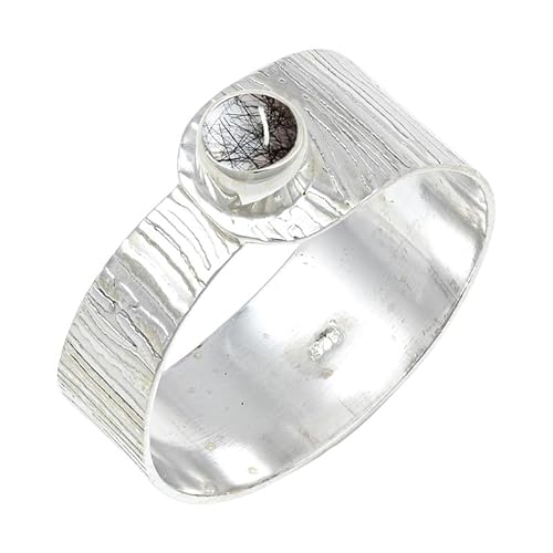 Black Rutilated Quartz Edelstein für Herren und Damen in allen Größen Sterling Silber Stilvoller Handgefertigter Band Ring Geschenkartikel Schmuck JSR-135BL26_(72 (22.9)) von JEWELFORCE