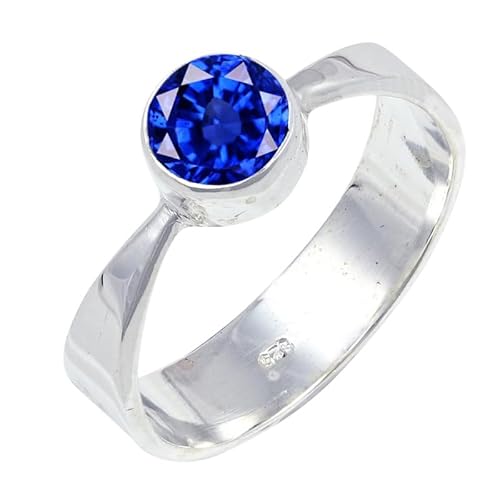 Blue Sapphire Lab Grown Edelstein für Herren und Damen in allen Größen Sterling Silber Stilvoller Handgefertigter Band Ring Geschenkartikel Schmuck JSR-124AO11_(57 (18.1)) von JEWELFORCE