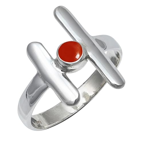 Cabochon Carnelian Edelstein Sterling Silber Stilvoller Handgefertigter Band Ring Geschenkartikel für Männer und Frauen in allen Größen Schmuck JSR-105BZ22_(68 (21.6)) von JEWELFORCE