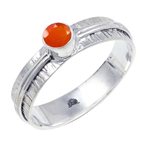 Carnelian Edelstein 925 Sterling Silber Stilvoller Handgefertigter Band Ring Geschenkartikel Herren und Damen Alle Größen Schmuck JSR-120AF1_(47 (15.0)) von JEWELFORCE