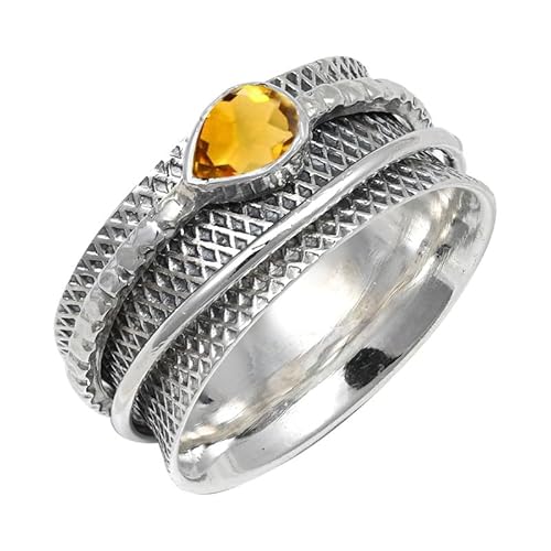 Citrin Edelstein 925 Sterling Silber Stilvoller Handgefertigter Band Ring Geschenkartikel Herren und Damen Alle Größen Schmuck JSR-142AI7_(53 (16.9)) von JEWELFORCE
