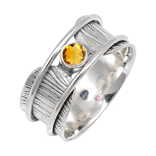 Citrin Edelstein 925 Sterling Silber Stilvoller Handgefertigter Band Ring Geschenkartikel Herren und Damen Alle Größen Schmuck JSR-156AI21_(67 (21.3)) von JEWELFORCE