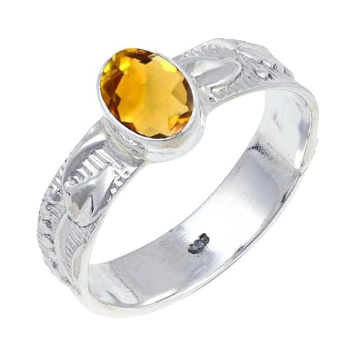 Citrine Edelstein 925 Sterling Silber Stilvoller Handgefertigter Band Ring Geschenkartikel Herren und Damen Alle Größen Schmuck JSR-117AI11_(57 (18.1)) von JEWELFORCE