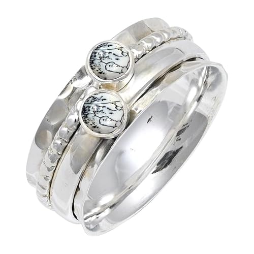 Dendritischer Opal Edelstein 925 Sterling Silber Stilvoller Handgefertigter Band Ring Geschenkartikel Herren und Damen Schmuck JSR-155CI10_(56 (17.8)) von JEWELFORCE