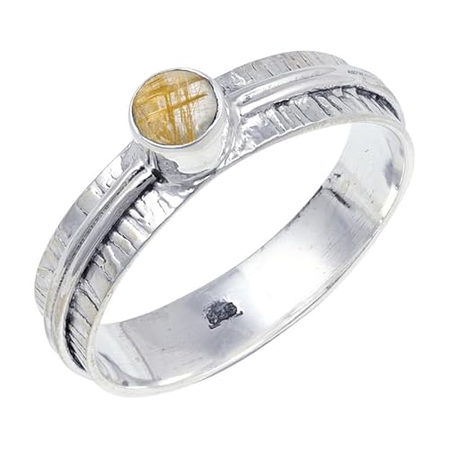 Golden Rutilated Quartz Edelstein Sterling Silber Stilvoller Handgefertigter Band Ring Geschenkartikel für Männer und Frauen in allen Größen Schmuck JSR-120BM19_(65 (20.7)) von JEWELFORCE