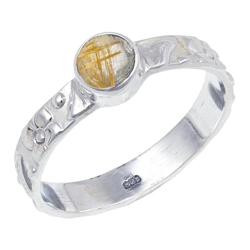 Golden Rutilated Quartz Edelstein Sterling Silber Stilvoller Handgefertigter Band Ring Geschenkartikel für Männer und Frauen in allen Größen Schmuck JSR-121BM17_(63 (20.1)) von JEWELFORCE