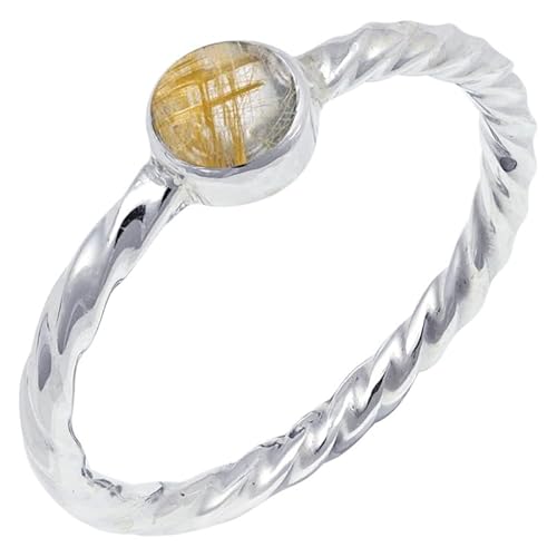 Golden Rutilated Quartz Edelstein Sterling Silber Stilvoller Handgefertigter Band Ring Geschenkartikel für Männer und Frauen in allen Größen Schmuck JSR-123BM19_(65 (20.7)) von JEWELFORCE