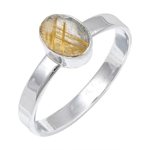 Golden Rutilated Quartz Edelstein Sterling Silber Stilvoller Handgefertigter Band Ring Geschenkartikel für Männer und Frauen in allen Größen Schmuck JSR-129BM12_(58 (18.5)) von JEWELFORCE