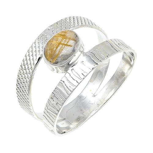 Golden Rutilated Quartz Edelstein Sterling Silber Stilvoller Handgefertigter Band Ring Geschenkartikel für Männer und Frauen in allen Größen Schmuck JSR-131BM5_(51 (16.2)) von JEWELFORCE