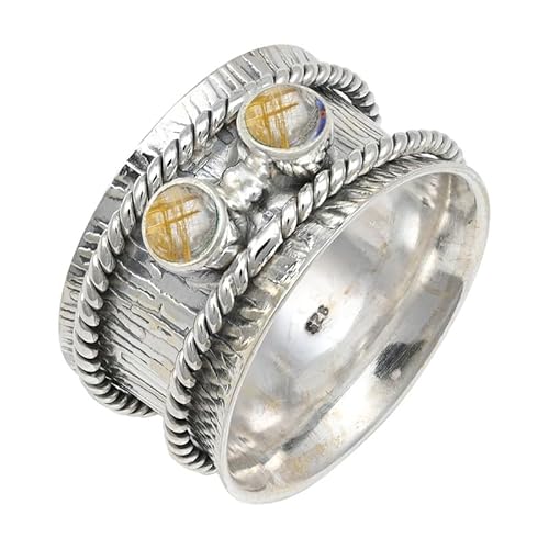 Goldener Rutilquarz Edelstein Sterling Silber Stilvoller Handgefertigter Band Ring Geschenkartikel für Männer und Frauen in allen Größen Schmuck JSR-146BM19_(65 (20.7)) von JEWELFORCE