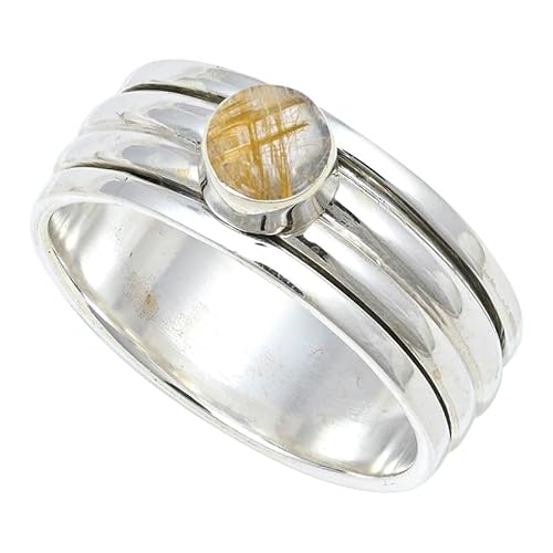 Goldener Rutilquarz Edelstein Sterling Silber Stilvoller Handgefertigter Band Ring Geschenkartikel für Männer und Frauen in allen Größen Schmuck JSR-148BM4_(50 (15.9)) von JEWELFORCE