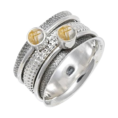 Goldener Rutilquarz Edelstein Sterling Silber Stilvoller Handgefertigter Band Ring Geschenkartikel für Männer und Frauen in allen Größen Schmuck JSR-149BM11_(57 (18.1)) von JEWELFORCE