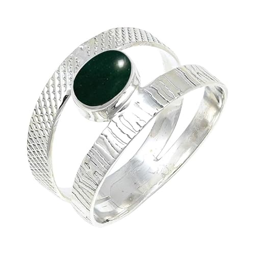 Green Jade Edelstein für Herren und Damen in allen Größen Sterling Silber Stilvoller Handgefertigter Band Ring Geschenkartikel Schmuck JSR-131CD12_(58 (18.5)) von JEWELFORCE