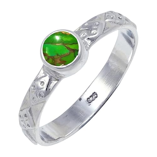 Green Kupfer Turquoise Edelstein Sterling Silber Stilvoller Handgefertigter Band Ring Geschenkartikel für Männer und Frauen in allen Größen Schmuck JSR-111BJ22_(68 (21.6)) von JEWELFORCE