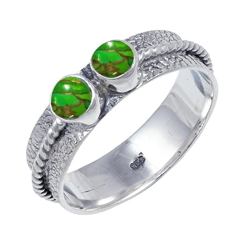 Green Kupfer Turquoise Edelstein Sterling Silber Stilvoller Handgefertigter Band Ring Geschenkartikel für Männer und Frauen in allen Größen Schmuck JSR-112BJ14_(60 (19.1)) von JEWELFORCE