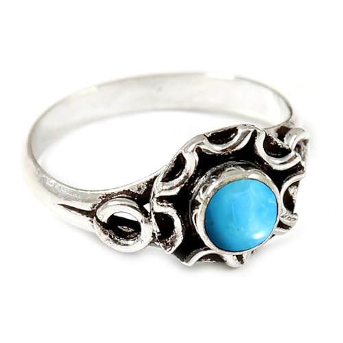 Im Labor gezüchteter Türkis Edelstein Sterling Silber Stilvoller Handgefertigter Band Ring Geschenkartikel für Männer und Frauen Schmuck JSR-167BT8_(54 (17.2)) von JEWELFORCE