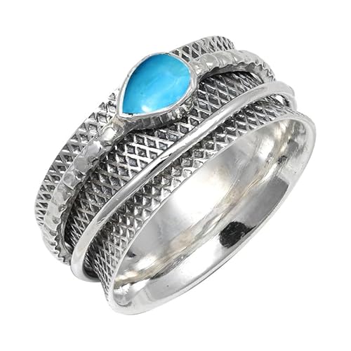 Im Labor gezüchteter Türkis Edelstein Sterling Silber Stilvoller Handgefertigter Band Ring Geschenkartikel für Männer und Frauen in allen Größen Schmuck JSR-142BT17_(63 (20.1)) von JEWELFORCE