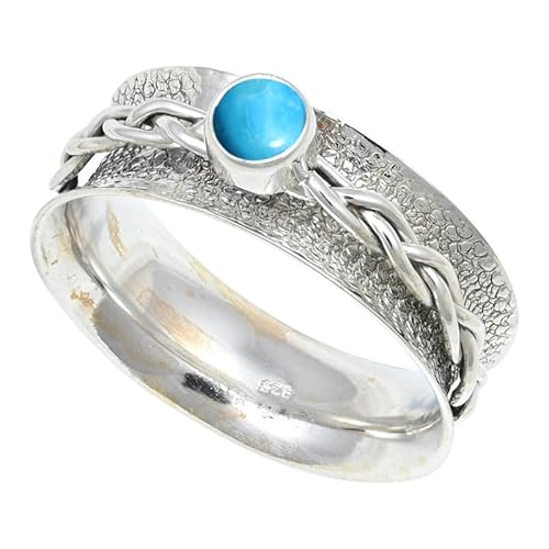 Im Labor gezüchteter Türkis Edelstein Sterling Silber Stilvoller Handgefertigter Band Ring Geschenkartikel für Männer und Frauen in allen Größen Schmuck JSR-143BT11_(57 (18.1)) von JEWELFORCE