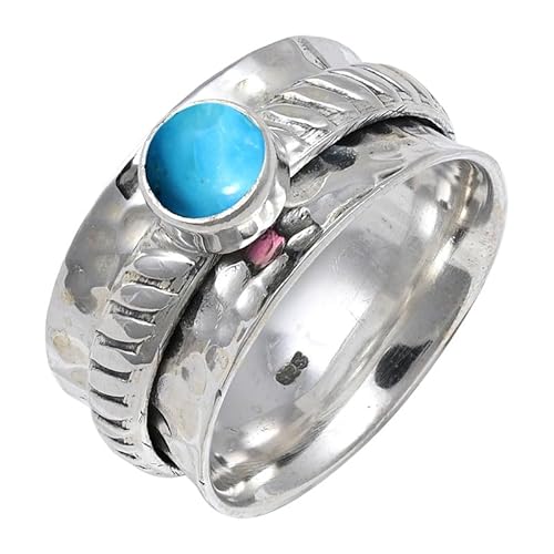 Im Labor gezüchteter Türkis Edelstein Sterling Silber Stilvoller Handgefertigter Band Ring Geschenkartikel für Männer und Frauen in allen Größen Schmuck JSR-144BT12_(58 (18.5)) von JEWELFORCE
