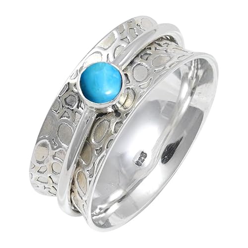 Im Labor gezüchteter Türkis Edelstein Sterling Silber Stilvoller Handgefertigter Band Ring Geschenkartikel für Männer und Frauen in allen Größen Schmuck JSR-145BT12_(58 (18.5)) von JEWELFORCE