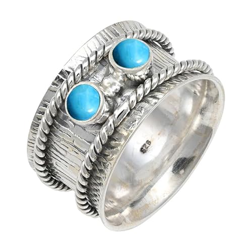 Im Labor gezüchteter Türkis Edelstein Sterling Silber Stilvoller Handgefertigter Band Ring Geschenkartikel für Männer und Frauen in allen Größen Schmuck JSR-146BT14_(60 (19.1)) von JEWELFORCE