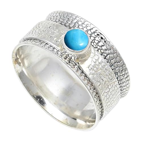 Im Labor gezüchteter Türkis Edelstein Sterling Silber Stilvoller Handgefertigter Band Ring Geschenkartikel für Männer und Frauen in allen Größen Schmuck JSR-147BT20_(66 (21.0)) von JEWELFORCE