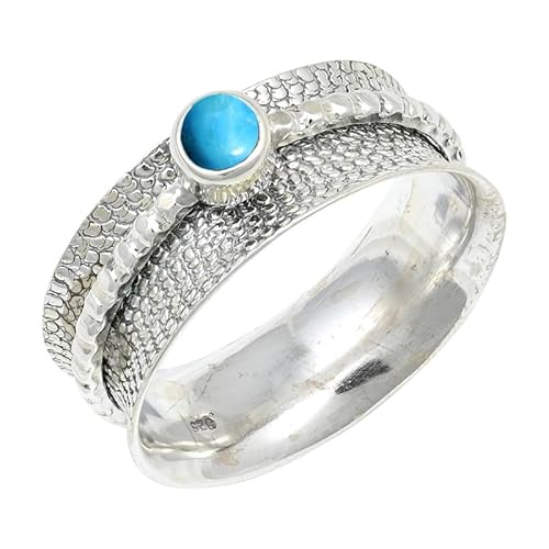 Im Labor gezüchteter Türkis Edelstein Sterling Silber Stilvoller Handgefertigter Band Ring Geschenkartikel für Männer und Frauen in allen Größen Schmuck JSR-154BT7_(53 (16.9)) von JEWELFORCE