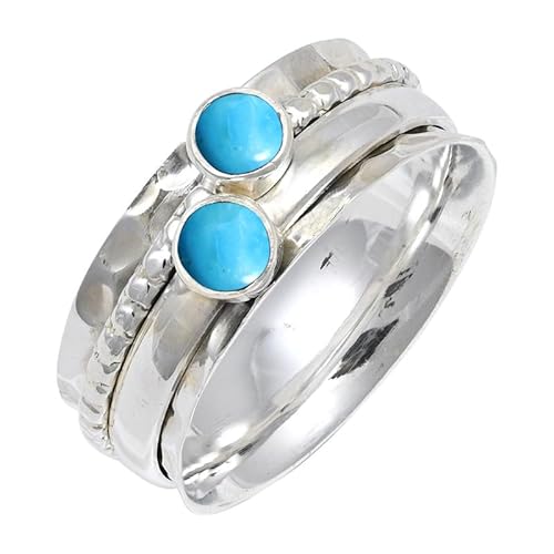 Im Labor gezüchteter Türkis Edelstein Sterling Silber Stilvoller Handgefertigter Band Ring Geschenkartikel für Männer und Frauen in allen Größen Schmuck JSR-155BT2_(48 (15.3)) von JEWELFORCE