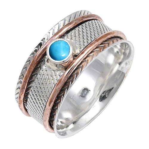 Im Labor gezüchteter Türkis Edelstein Sterling Silber Stilvoller Handgefertigter Band Ring Geschenkartikel für Männer und Frauen in allen Größen Schmuck JSR-157BT29_(75 (23.9)) von JEWELFORCE