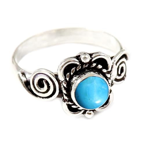 Im Labor gezüchteter Türkis Edelstein Sterling Silber Stilvoller Handgefertigter Band Ring Geschenkartikel für Männer und Frauen in allen Größen Schmuck JSR-165BT12_(58 (18.5)) von JEWELFORCE