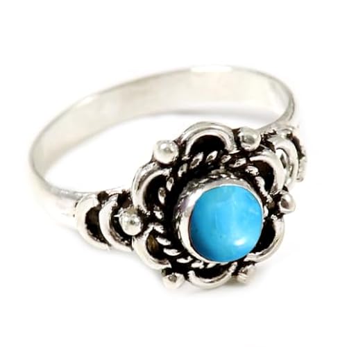 Im Labor gezüchteter Türkis Edelstein Sterling Silber Stilvoller Handgefertigter Band Ring Geschenkartikel für Männer und Frauen in allen Größen Schmuck JSR-170BT16_(62 (19.7)) von JEWELFORCE