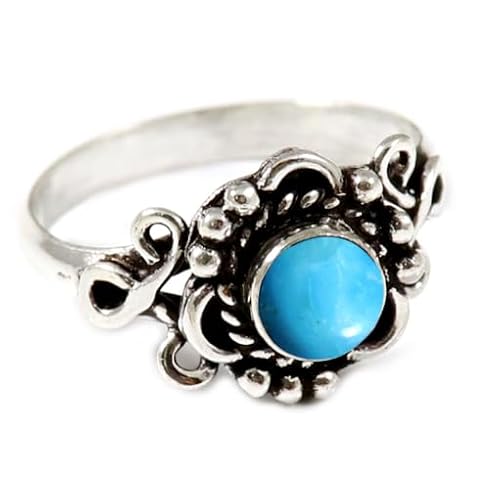 Im Labor gezüchteter Türkis Edelstein Sterling Silber Stilvoller Handgefertigter Band Ring Geschenkartikel für Männer und Frauen in allen Größen Schmuck JSR-175BT1_(47 (15.0)) von JEWELFORCE