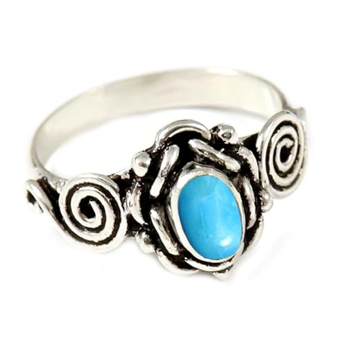 Im Labor gezüchteter Türkis Edelstein Sterling Silber Stilvoller Handgefertigter Band Ring Geschenkartikel für Männer und Frauen in allen Größen Schmuck JSR-180BT21_(67 (21.3)) von JEWELFORCE