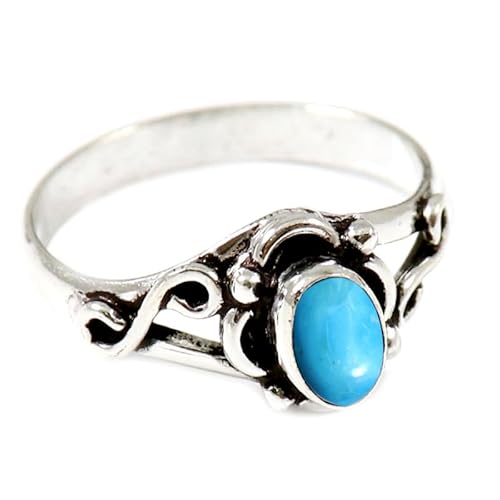 Im Labor gezüchteter Türkis Edelstein Sterling Silber Stilvoller Handgefertigter Band Ring Geschenkartikel für Männer und Frauen in allen Größen Schmuck JSR-182BT19_(65 (20.7)) von JEWELFORCE