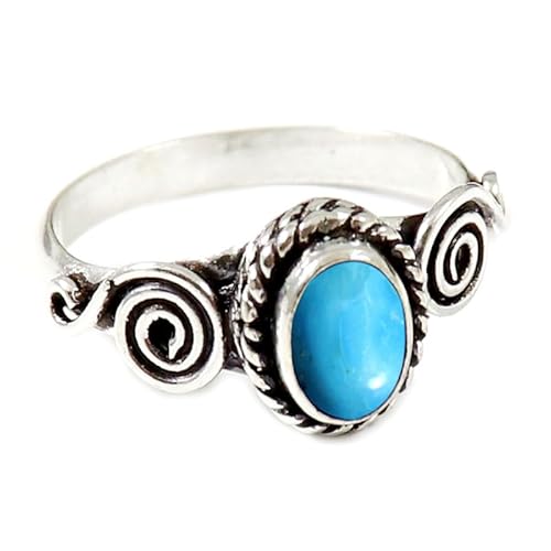 Im Labor gezüchteter Türkis Edelstein Sterling Silber Stilvoller Handgefertigter Band Ring Geschenkartikel für Männer und Frauen in allen Größen Schmuck JSR-185BT21_(67 (21.3)) von JEWELFORCE