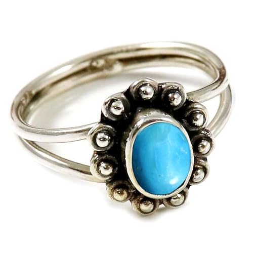 Im Labor gezüchteter Türkis Edelstein Sterling Silber Stilvoller Handgefertigter Band Ring Geschenkartikel für Männer und Frauen in allen Größen Schmuck JSR-191BT2_(48 (15.3)) von JEWELFORCE
